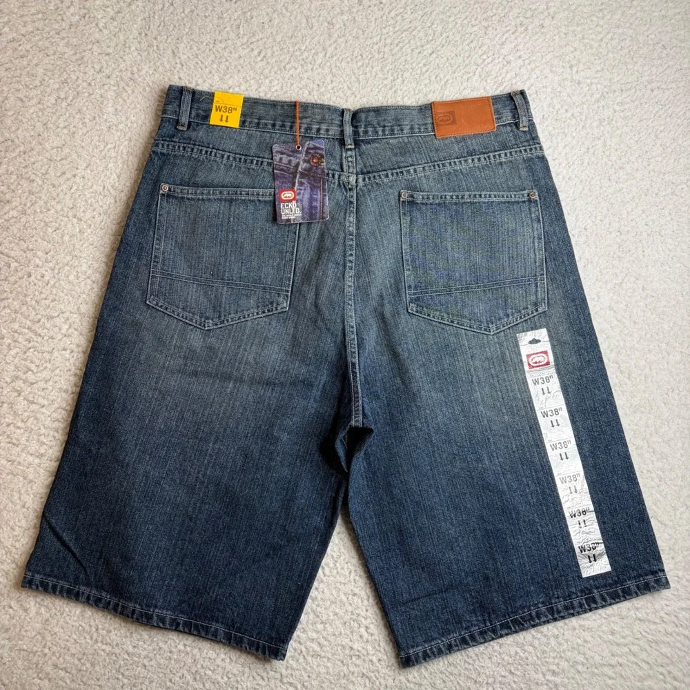 NEW Ecko Unltd Mens Baggy Denim Shorts Blue Y2K Paratrooper Jean Shorts W38 NWT